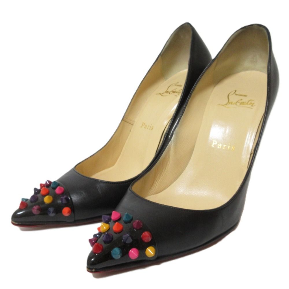Christian Louboutin クリスチャンルブタン GEO レザー スタッズ ポインテッドトゥ パンプス 37 約24cm ブラック レディース 古着
