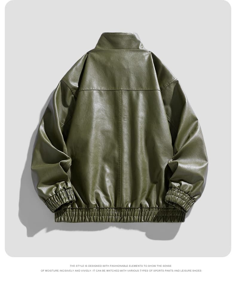 STARTEXCEEDEND スタンドカラーレザーバイクジャケット Y2K STARTEXCEEDEND 刺繍 スタンドカラー フェイクレザージャケット