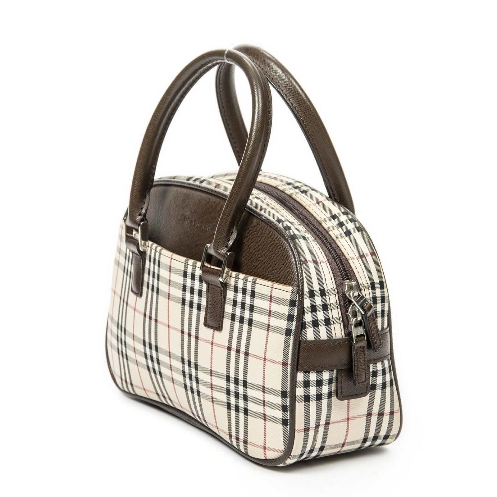 Burberry バーバリーミニボストンベージュ ダークブラウンノバチェックキャンバスA