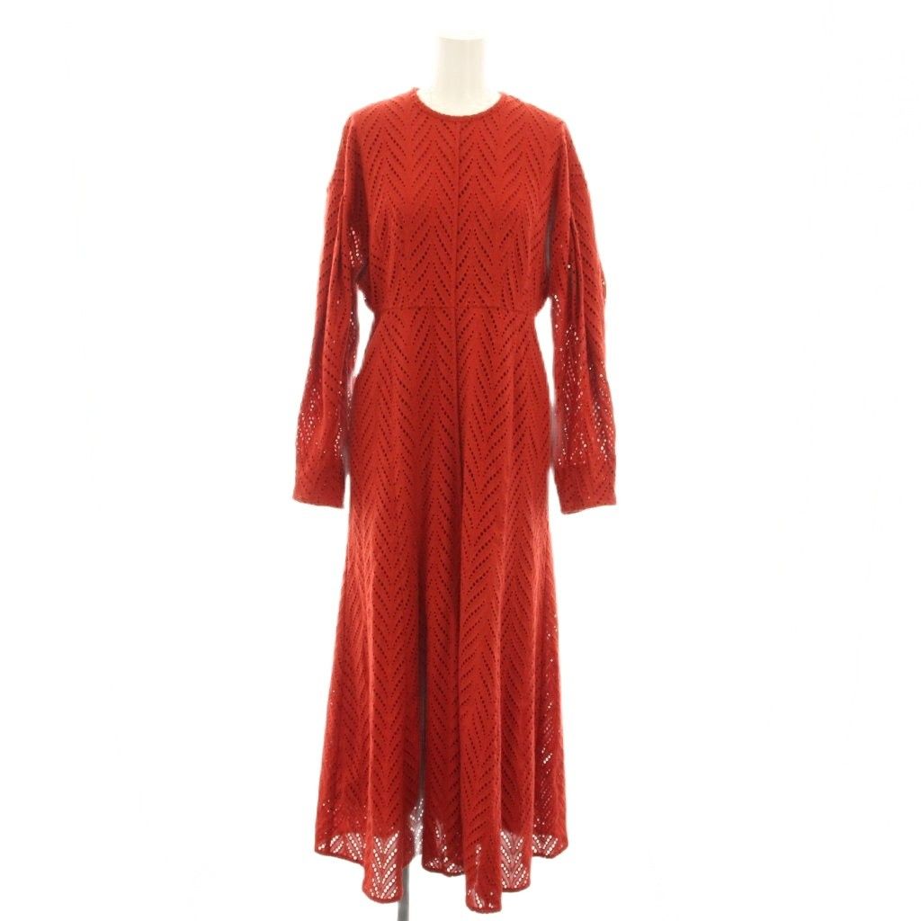 クラネ CLANE カットエンブロイダリーワンピース CUT EMBROIDERY ONE PIECE ロング 長袖 総柄 1 赤 レッド 11112-5032 |YT