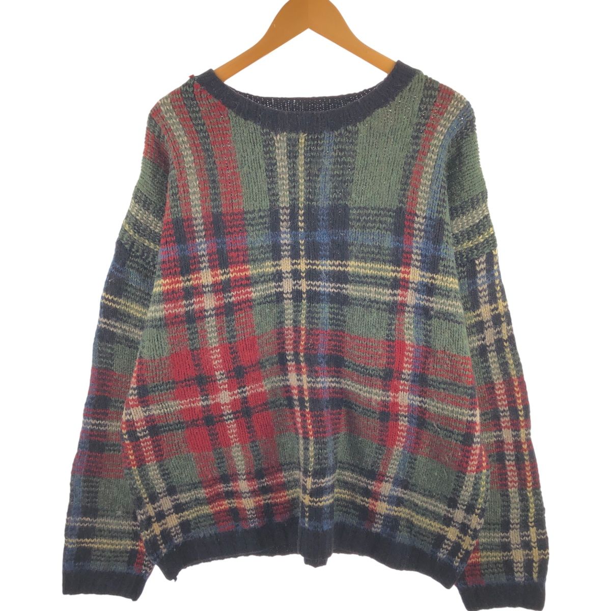 古着 ジェフリーバンクス JEFFREY BRANKS HAND KNIT チェック柄 ウールニットセーター メンズL相当/eaa498665