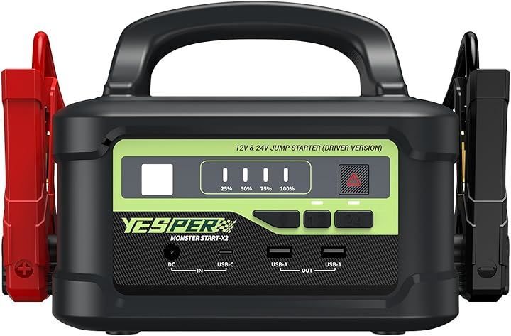 YESPER ジャンプスターター 12V/24V車用 プロ 大型トラック対応 122500mAh 8000Aピーク電流 車用エンジンスターター ガソリン/ディーゼル車対応 バッテリーあがりの救世主 モバイルバッテリー(122500 