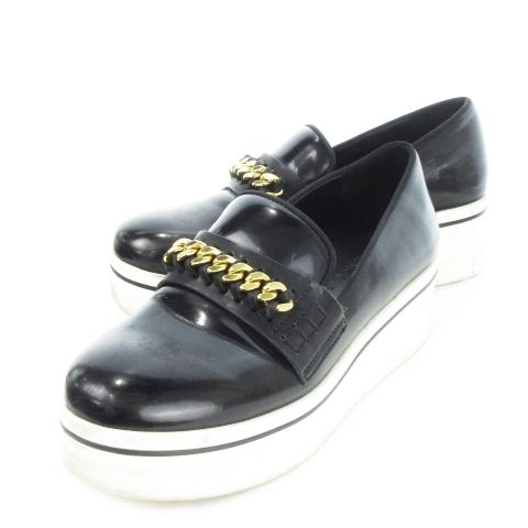 ステラマッカートニー STELLA McCARTNEY エリス ローファー レザー チェーン ゴールド金具 厚底 36 23.0cm 黒 ブラック |CK15 GY19