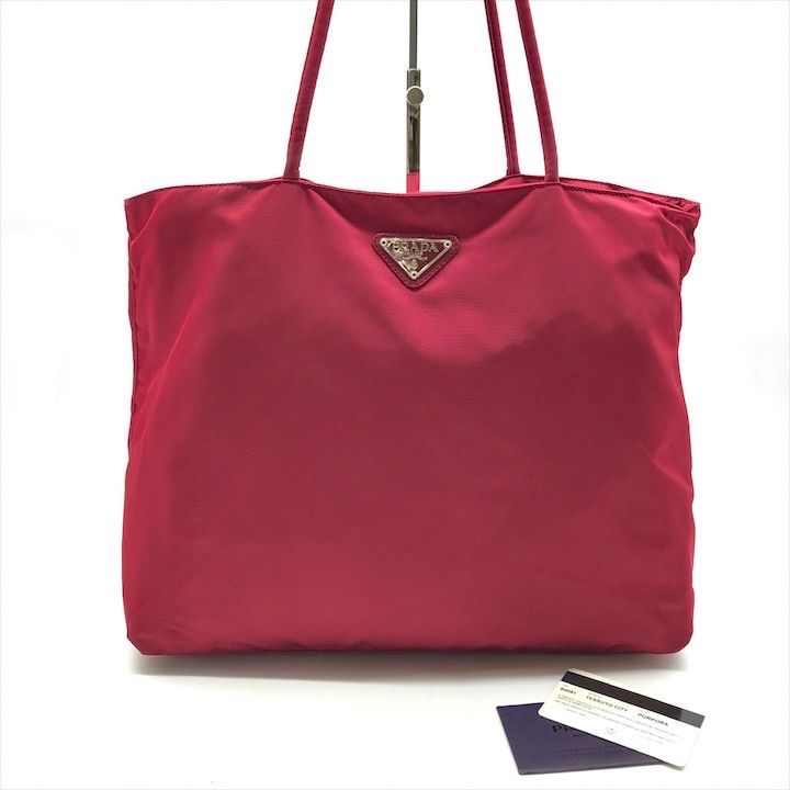 良品 PRADA プラダ 三角ロゴ プレート テスート ナイロン ハンド