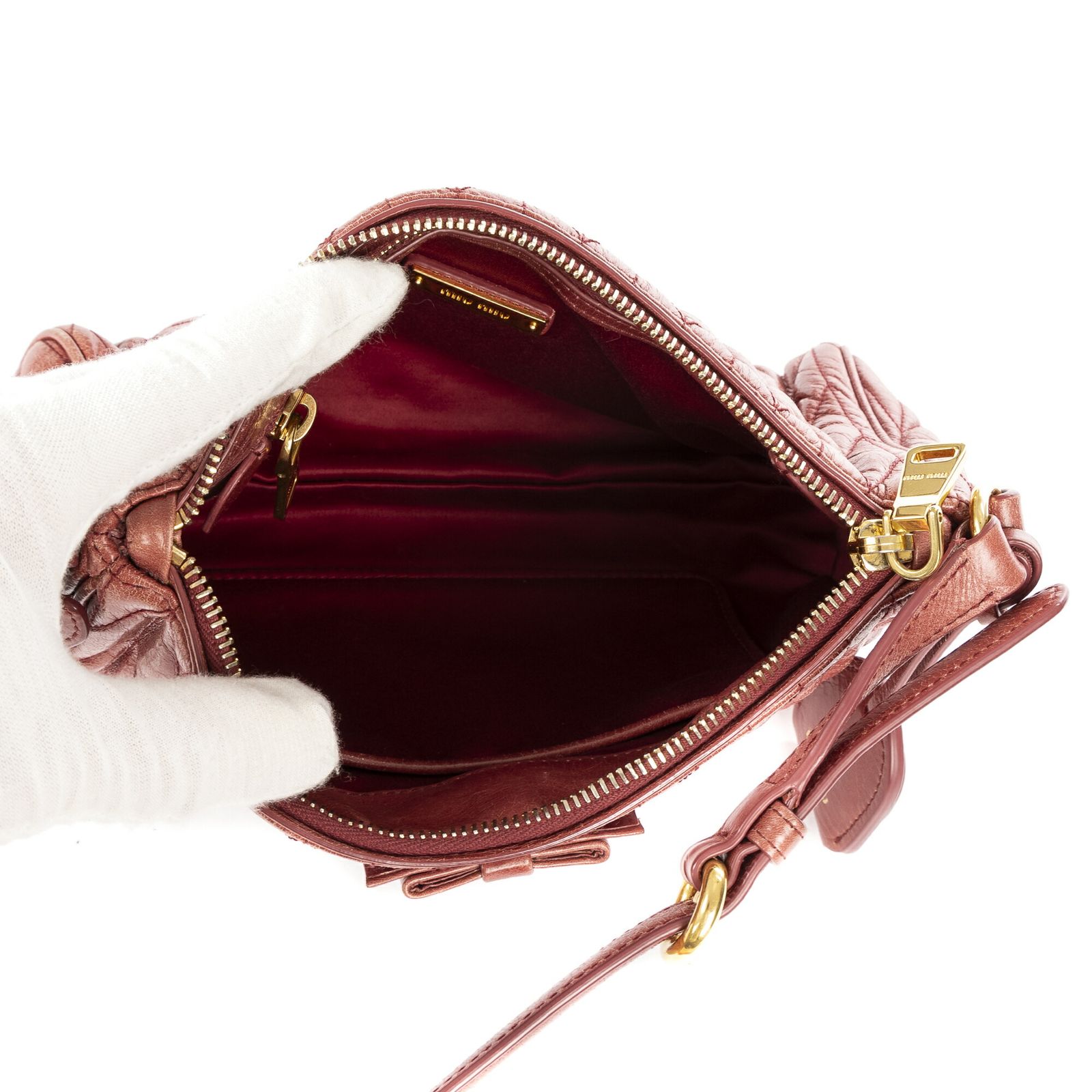 MIU MIU ミュウミュウ小クロスボディベサスブルイエール ピンクヴィテッロ シャインA DECORATOM_COM_BR