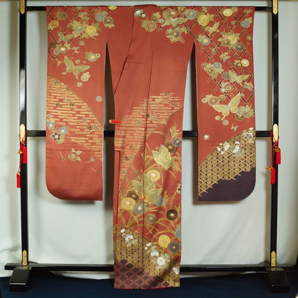 振袖セット 振袖・袋帯・長襦袢 3点 セット 花垣に胡蝶模様 L