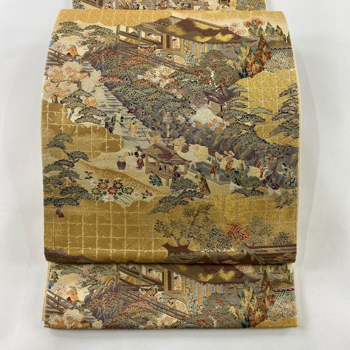 袋帯 秀品 洛中洛外図 金糸 金色 六通 正絹