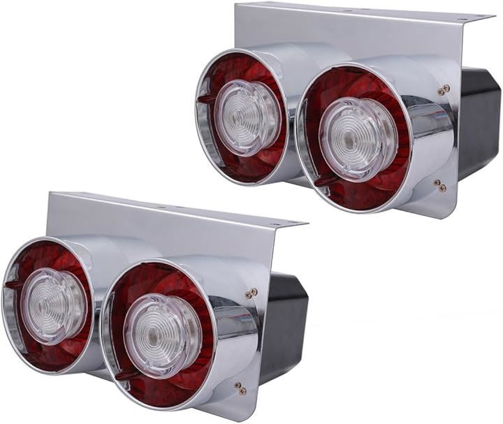 CustomDivine 24V 2連 丸型 テールランプ レトロ ロケット ウインカー 2個 左右 セット クリアー オレンジ レンズ 各種 小型 中型 トラック ダンプ デコトラ 等 汎用 社外品 クリアーレンズ