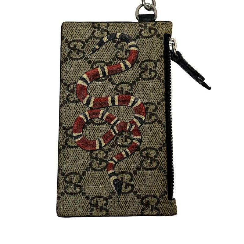 GUCCI グッチ キングスネーク プリント GGスプリーム 523903 ベージュ|ブラック|レッド PVCレザー カードケース ユニセックス 42510K6