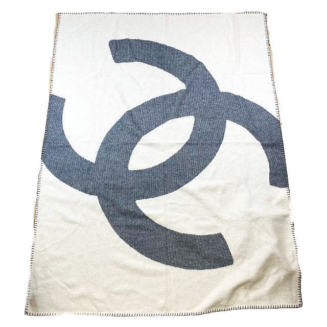 美品 シャネル CHANEL 大判 ココマーク ブランケット ひざ掛け 毛布 ウール カシミヤブレンド リバーシブル サイズ185×140cm /TNT