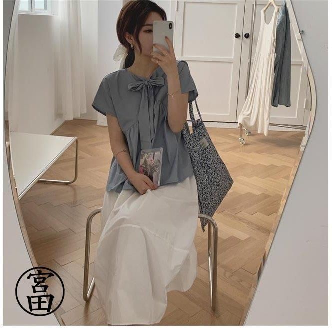 ブラウス 半袖 レディース 体型カバー 半袖ブラウス ゆったり Vネック 蝶結び Tシャツ 夏 ラウンドネック 蝶結びブラウス サマーブラウス ブラウス 半袖 レディース 体型カバー 半袖ブラウス ゆったり V