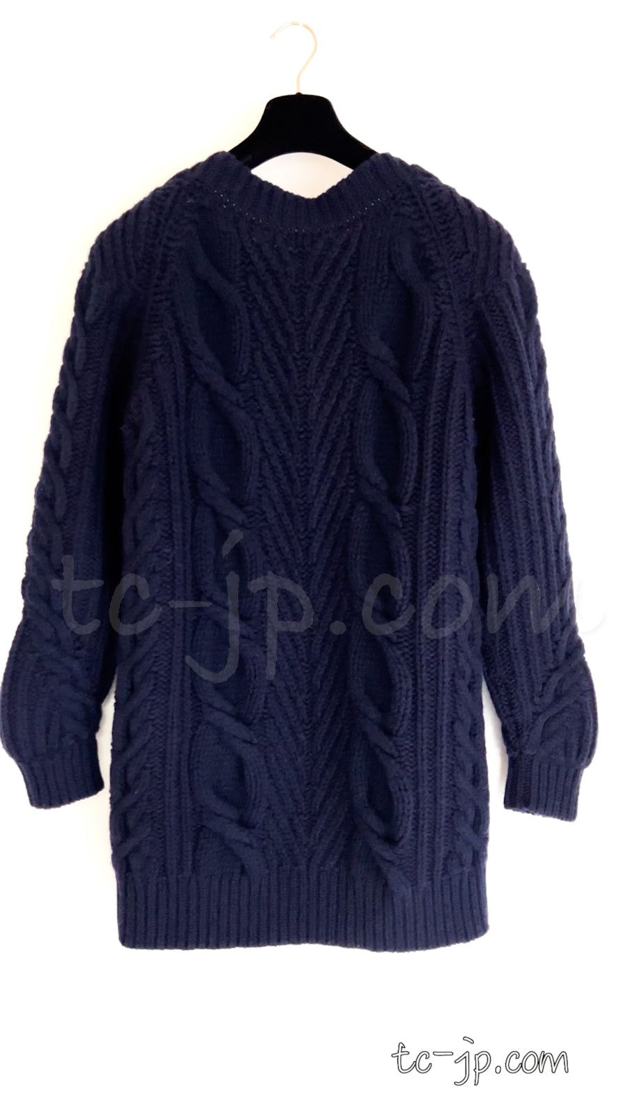シャネル ワンピース セーター CHANEL ネイビー ウール カシミア ケーブル ニット カール・ラガーフェルド 超美品 38 40 42 超美品 シャネル CHANEL ネイビー・ウール・カシミア・ケーブル