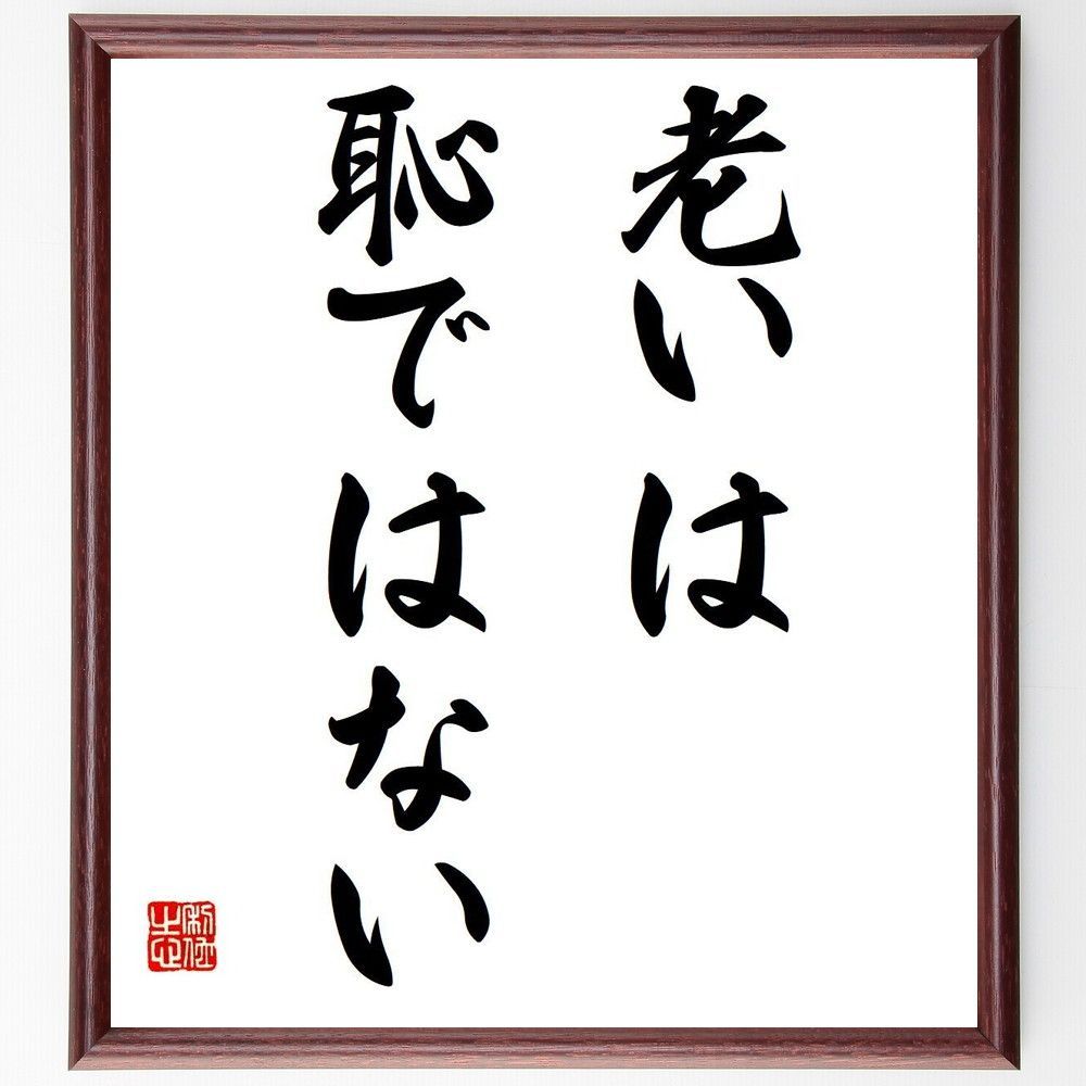 名言「老いは恥ではない」手書き書道色紙額／受注後の毛筆直筆（V6266）