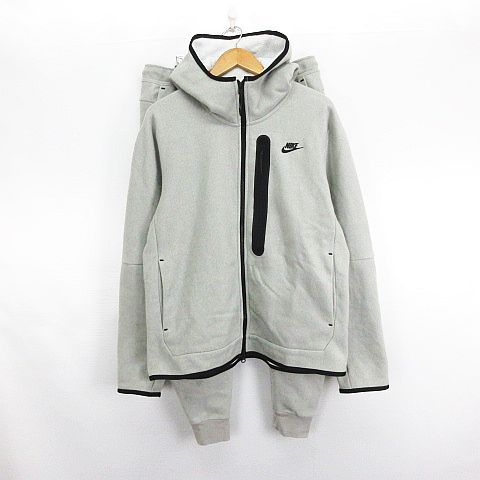 ナイキ NIKE セットアップ 上下 テックフリース パーカー ジャケット 長袖 ジップアップ パンツ ロング丈 ジョガー ロゴ XL グレー スポーツウェア ※EKM