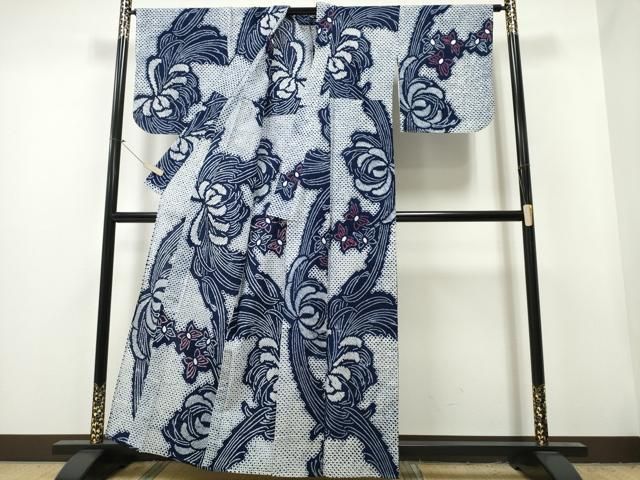 平和屋着物∴夏物 浴衣 有松鳴海絞り 乱菊 流水舞蝶文 綿 CAAY4526ng