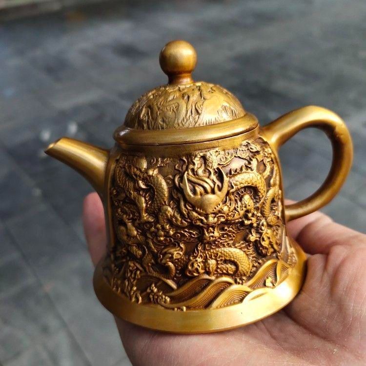 銅製 鎏金金魚酒壺 茶壺 茶道具 香道具 装飾品 工芸品 美術品 置物 浮彫 竜紋茶壺 酒壺 銅壺 茶道 工芸品 美術品 置物 - メルカリ
