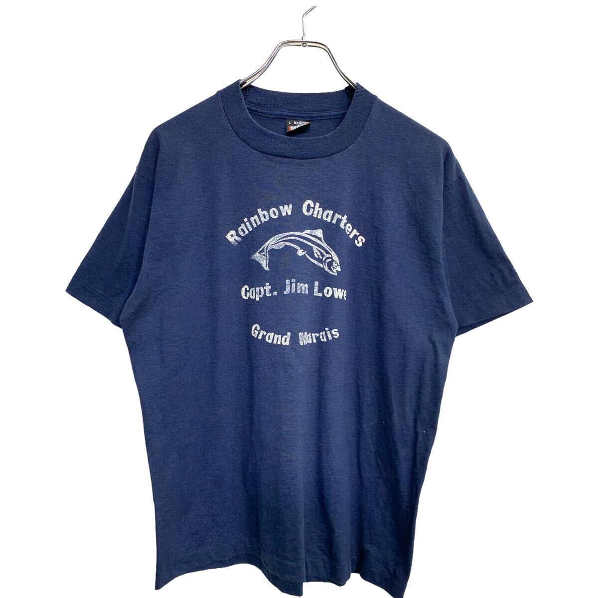 SCREEN STARS 半袖 プリント Tシャツ Lサイズ スクリーンスターズ シングルステッチ ネイビー USA製 古着卸 アメリカ仕入 t2408-3947