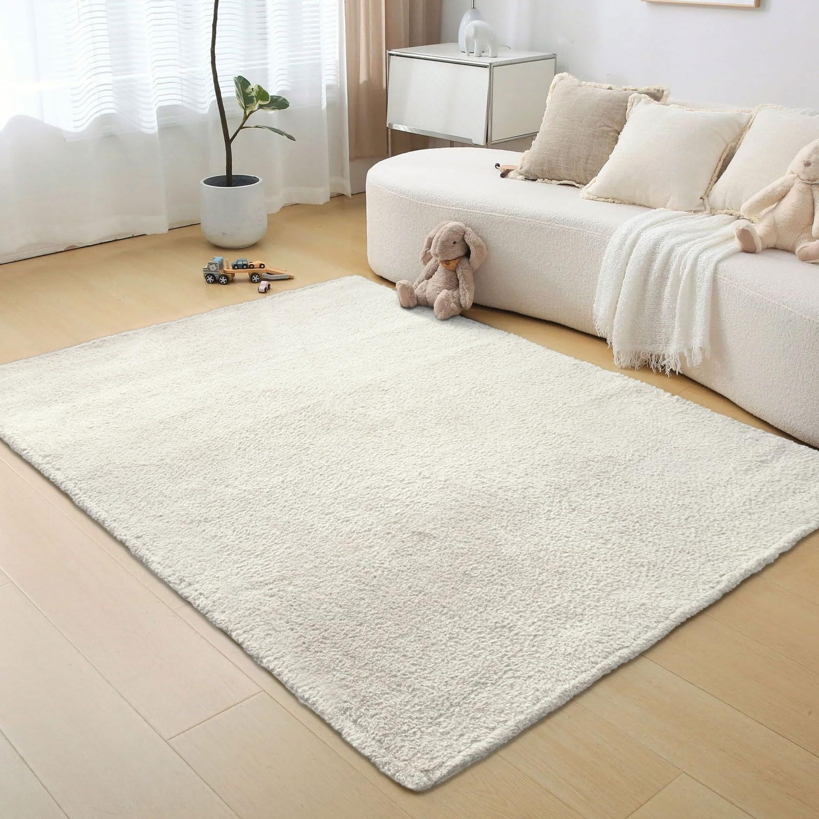 LUXRUG ラグ カーペット 洗えるラグマット 滑り止め付き 防ダニ 抗菌 防臭機能搭載 ふわふわと優しいテディベア風の肌触りを持つ絨毯 折り畳み オールシーズン快適にご使用 床暖房対応 130×190cm 無地 ホワイト