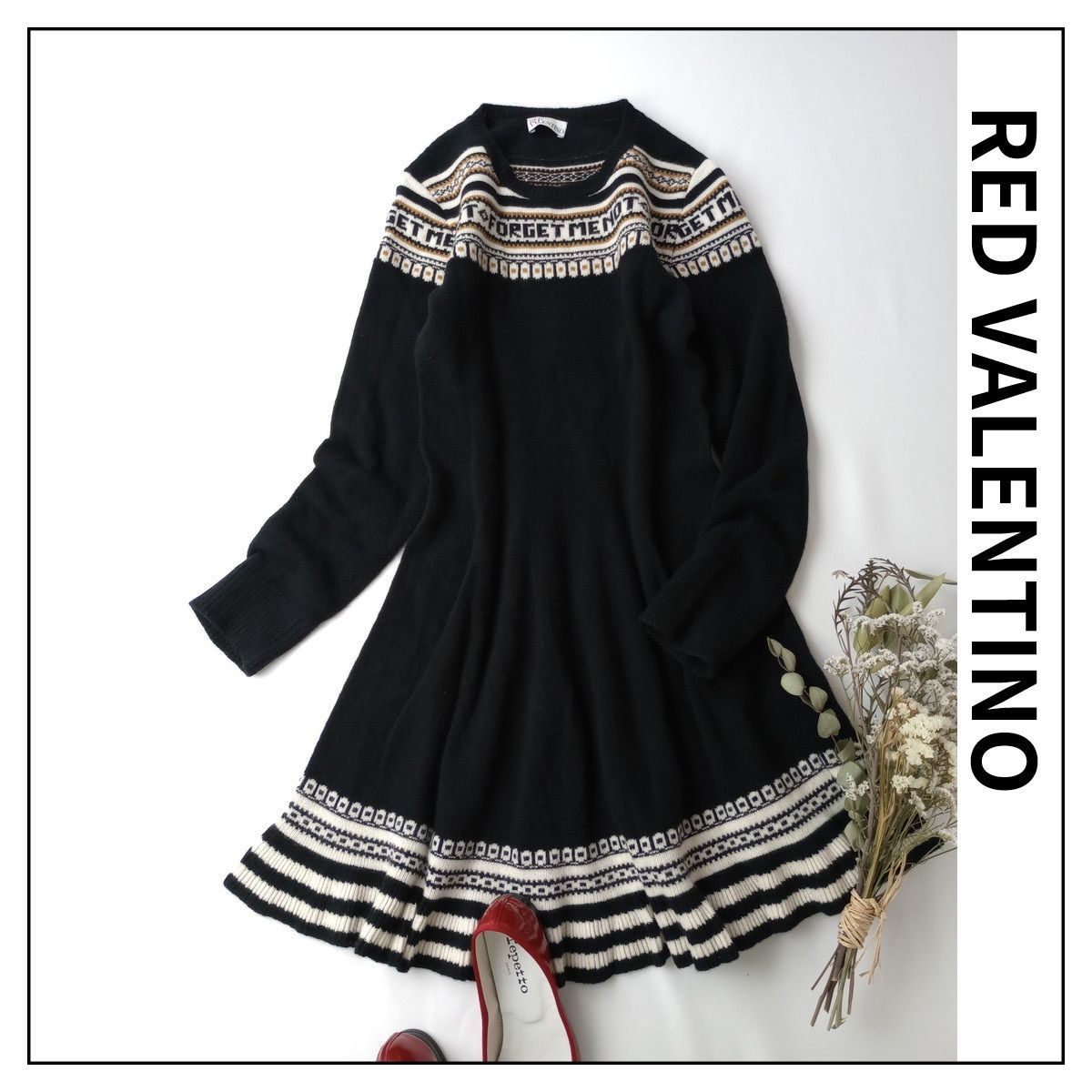 正規 RED VALENTINO ヴァレンティノ ワンピース S スウェット RED VALENTINO レッドヴァレンティノ ウール ニット ワンピース