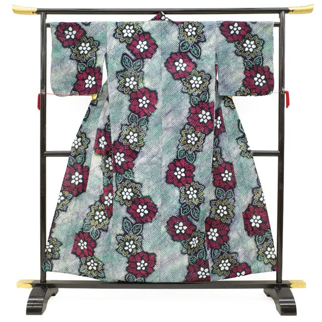 新古品！有松鳴海絞り＊アールデコ柄＊居敷当て付き＊ゆかた＊１５６ｃｍ＊裄６６ 新古品！有松鳴海絞り＊アールデコ柄＊居敷当て付き＊ゆかた