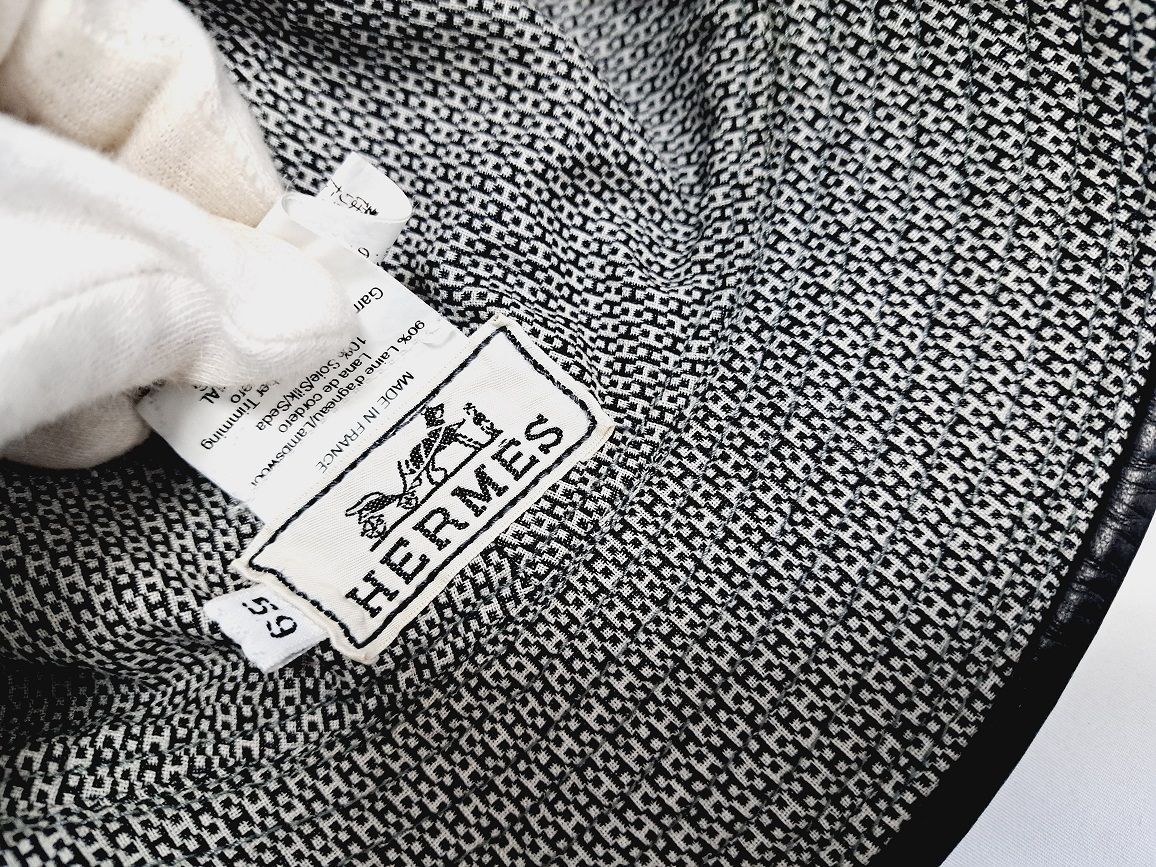 美品 エルメス 帽子 ハット H柄 Hデザイン ブラック 59cm レディース  