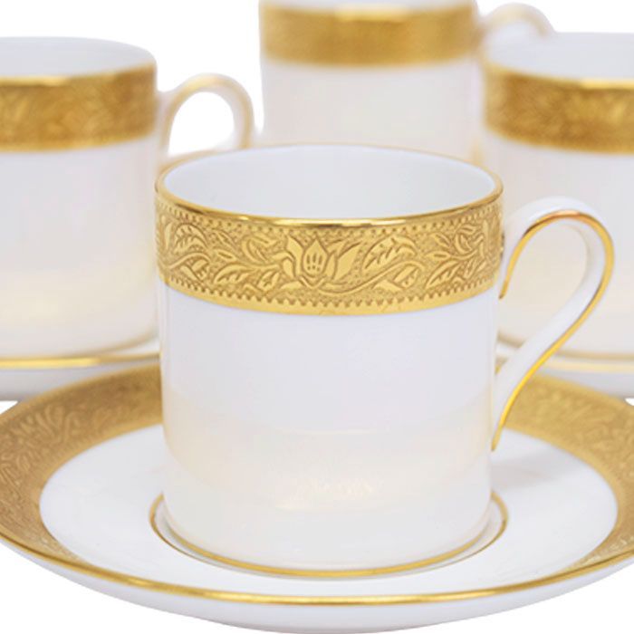 ウェッジウッド WEDGWOOD アスコット ASCOT デミタスカップ - ソーサー 6点 ボーンチャイナ 陶器 金彩 イギリス製 廃盤品 黒壺 レディース メンズ ホワイト | ゴールド 正規品 mbm07016