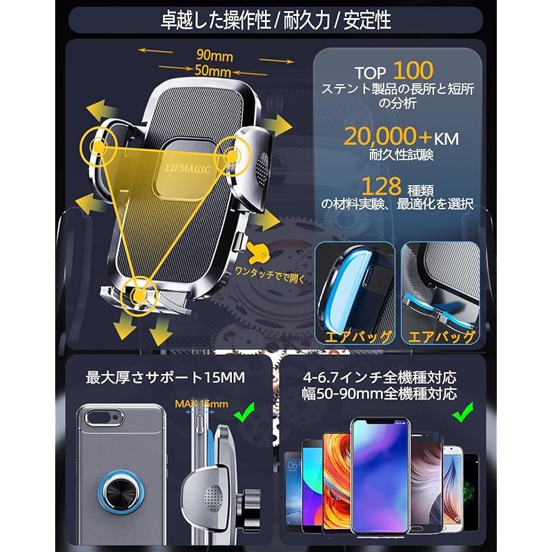 【2024丸型エアコン・延長アーム】LIFMAGIC 丸型エアコン ベンツ スマホホルダー 車 アクセサリー 360度回転 丸型 エアコン 吹き出し口 車載 用 スマホスタンド 車内 iphone スタンド メルセデス (a/b/c/e/s/gクラスcla 1