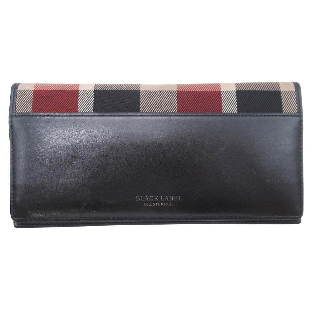 【限定SALE，新作】 美品 BLACK LABEL CRESTBRIDGE ブラックレーベルクレストブリッジ チェック 切替 長財布 二つ折り ウォレット 黒 ブラック メンズ 古着 中古 USED 長財布