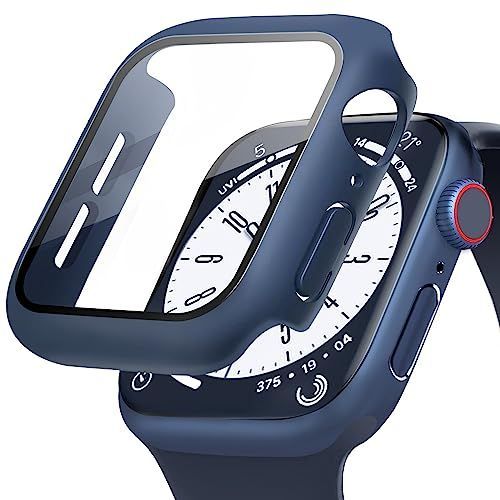 40mm_ダークブルー POLINK 対応 Apple Watch ケース Series 987654SE2SE 40mm PC素材 強化ガラス アップルウォッチ 保護カバー 超薄型 高耐久 耐衝撃 高透過率 指紋防止 対応 Apple Watch カバー 全
