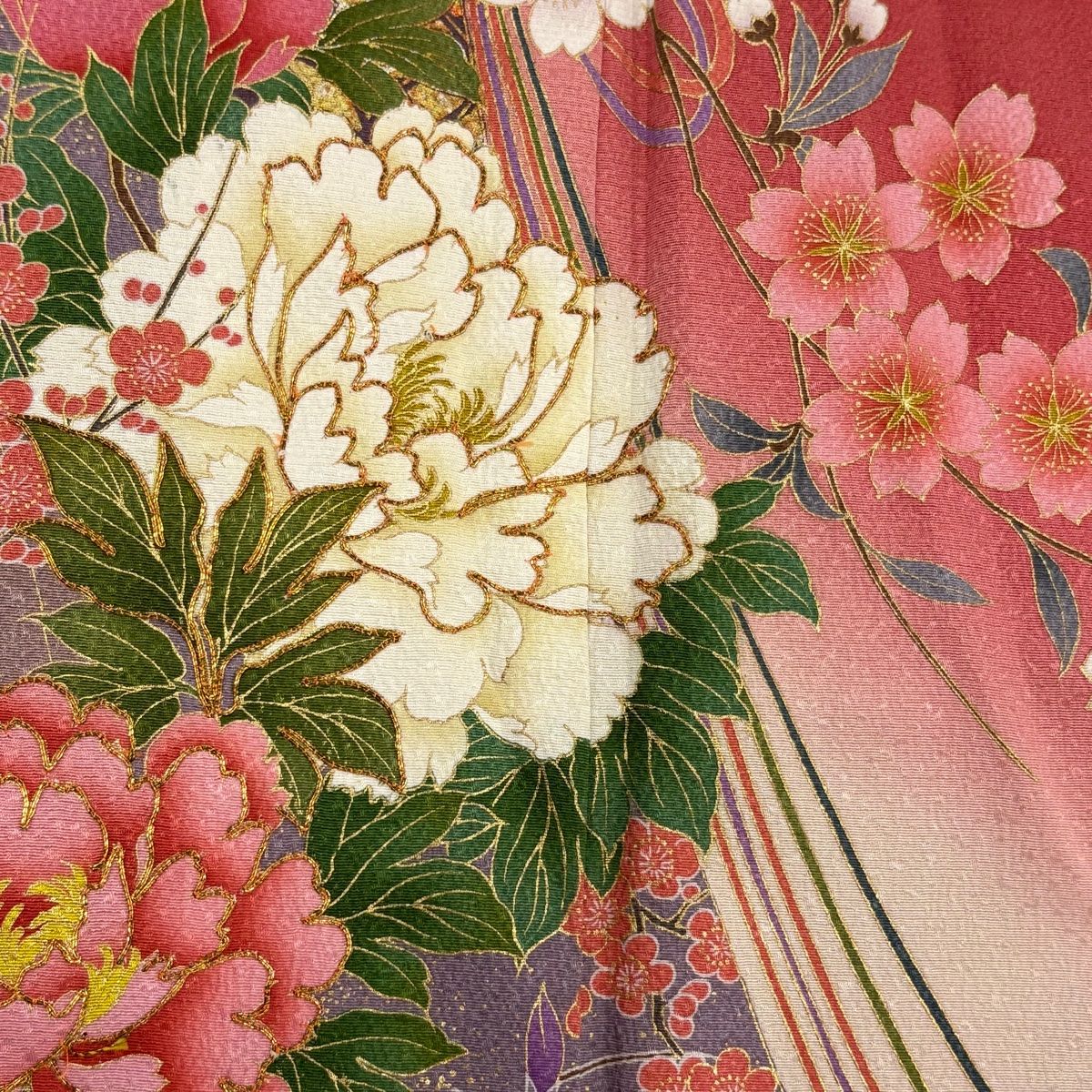 振袖　美品　身丈156cm　裄丈64.5cm　成人式　結婚式　正絹　MM59 振袖 身丈165cm 裄丈64.5cm M 袷 桜 鳳凰 金糸 金彩 茜色 正絹