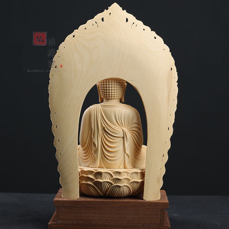修縁堂】最高級 木彫仏像 娑婆三聖座像 彫刻 一刀彫 天然木檜材 仏教 