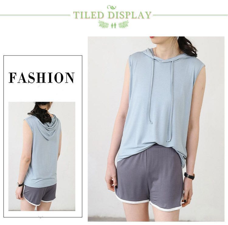  プルオーバー トップス フード付き 薄手 レディース 夏 ノースリーブパーカー 無地 重ね着 フード付きカットソー カジュアル シンプル ベスト tシャツ 大きサイズ レイヤード インナー nagin 606682 半袖(Tシャツ) Tシャツ カットソー