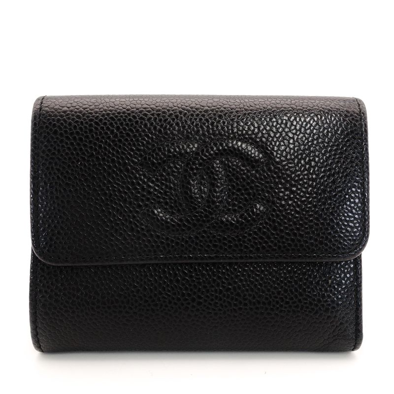 極美品　シャネル CHANEL キャビアスキン 財布 極美品✨】シャネル 財布 ココステッチ キャビア Wホック 二つ折