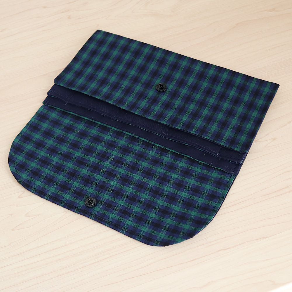 新品★ 002 ファミリア 母子手帳ケース 緑チェック ポーチ M ファミリア風 緑チェック×ネイビー タータンチェック マルチケース