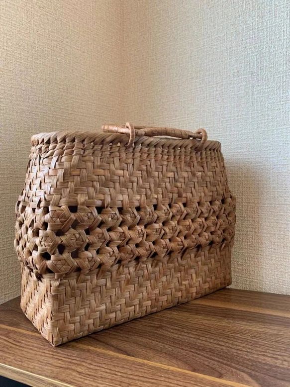 山葡萄 山葡萄かごバッグ 手作り 籠バッグ 網代編み、薔薇花編み