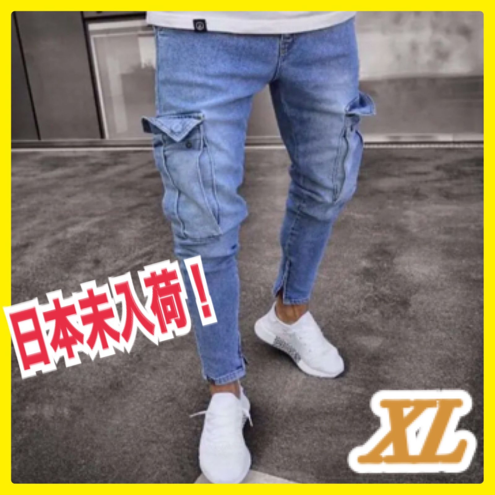 メルカリshops カーゴパンツ ワークパンツ メンズ スキニーズボン 作業着 Xl デニム