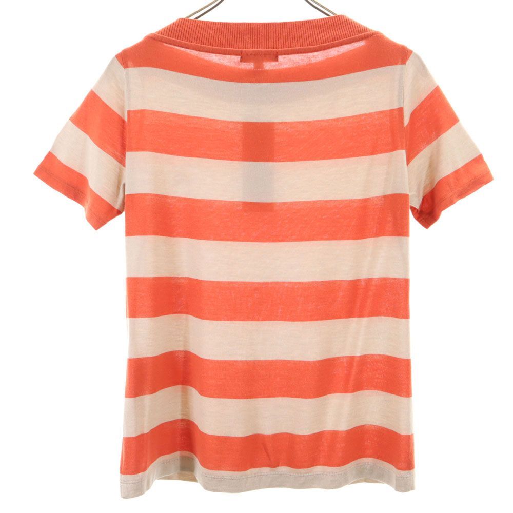 未使用 バーバリーロンドン 三陽商会 日本製 ボーダー 半袖 ボートネック カットソー 2 オレンジ系 BURBERRY LONDON タグ付き レディース 未使用 バーバリーロンドン 三陽商会 日本製 ボーダー 半袖 ボート