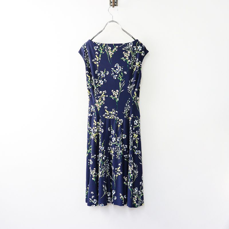ローレンラルフローレン LAUREN RALPH LAUREN フラワープリントギャザーワンピース 00 ネイビー┃花柄ドレス 2400014608878