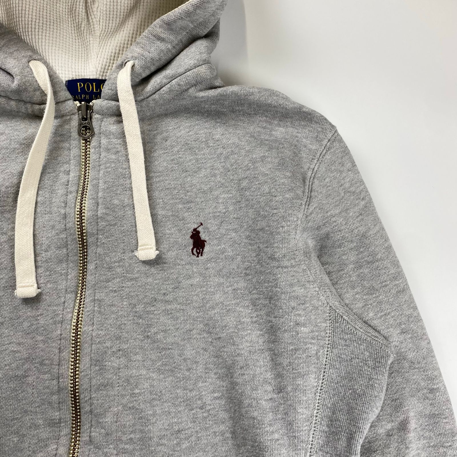 現行品 ラルフローレン ジップパーカー S フード裏サーマル生地 グレー 刺繍 POLO RALPH LAUREN ポロラルフローレン / ジップアップパーカー