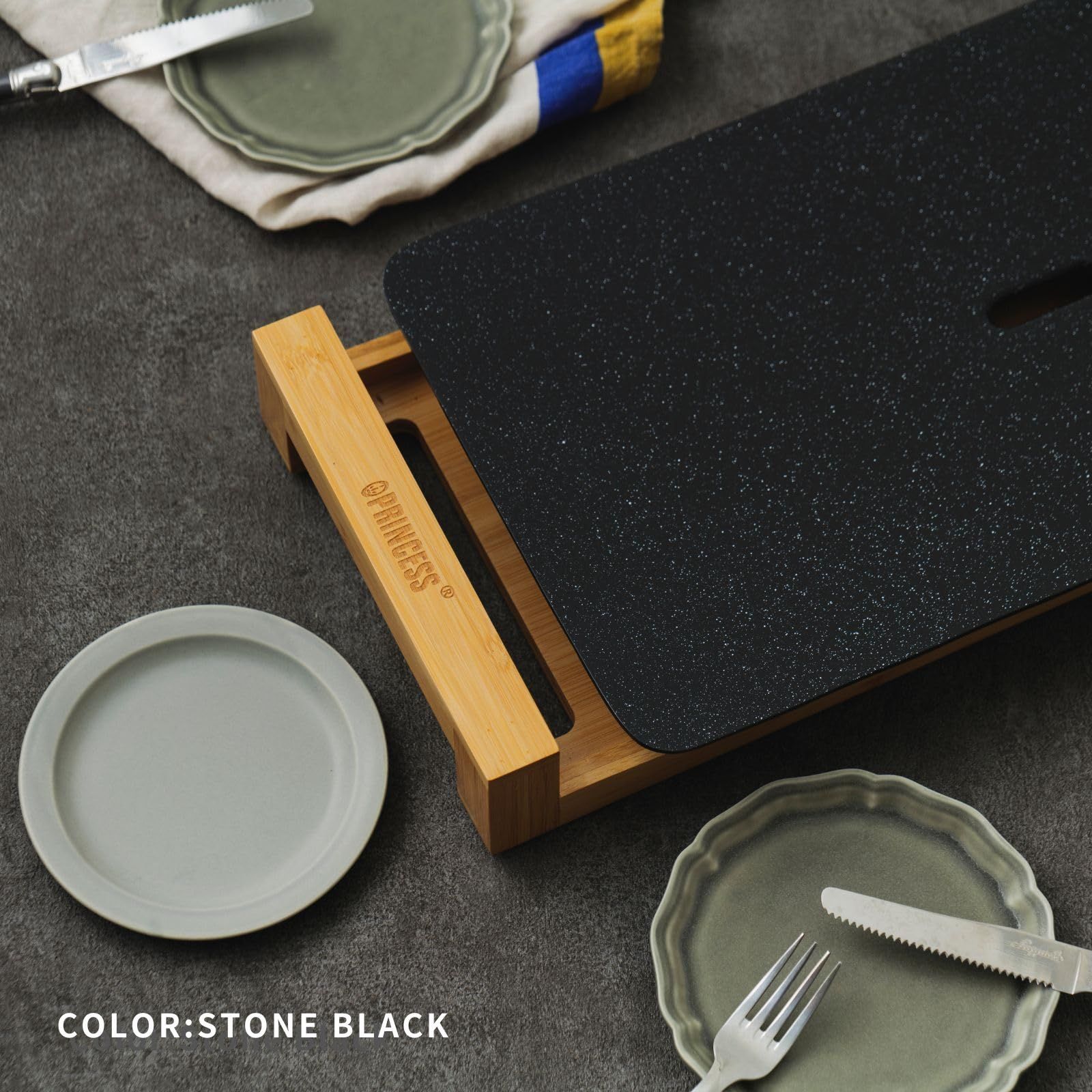 Princess テーブルグリルストーンブラック ホットプレートセラミック 大型 焼肉 煙が出にくい 温度調節 洗いやすい ホームパーティー かわいい 4人用 プレゼント プリンセス TableGrillSton ストーンブラック テーブルグリル