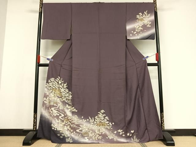 平和屋着物●訪問着　駒刺繍　流水風景文　暈し染め　金彩　ロング丈　正絹　逸品　AAAX0302np 平和屋着物○訪問着 駒刺繍 流水風景文 暈し染め 金彩 ロング