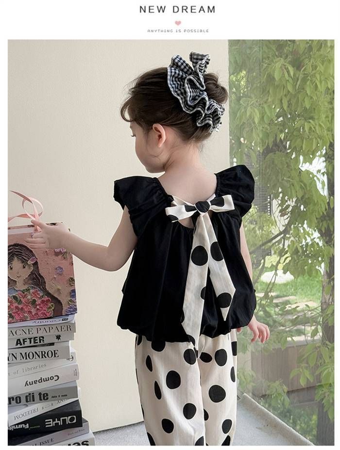  韓国 子供 ドット コーデ セットアップ 女の子 おしゃれ 通園 上下 2点セット 90-140 cm REGS 369 ノースリーブ タンクトップ トップス