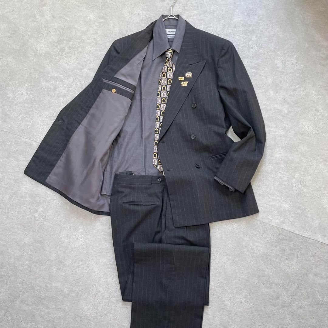90s ヴィンテージ セットアップ ダブルスーツ グレー ストライプ 極上