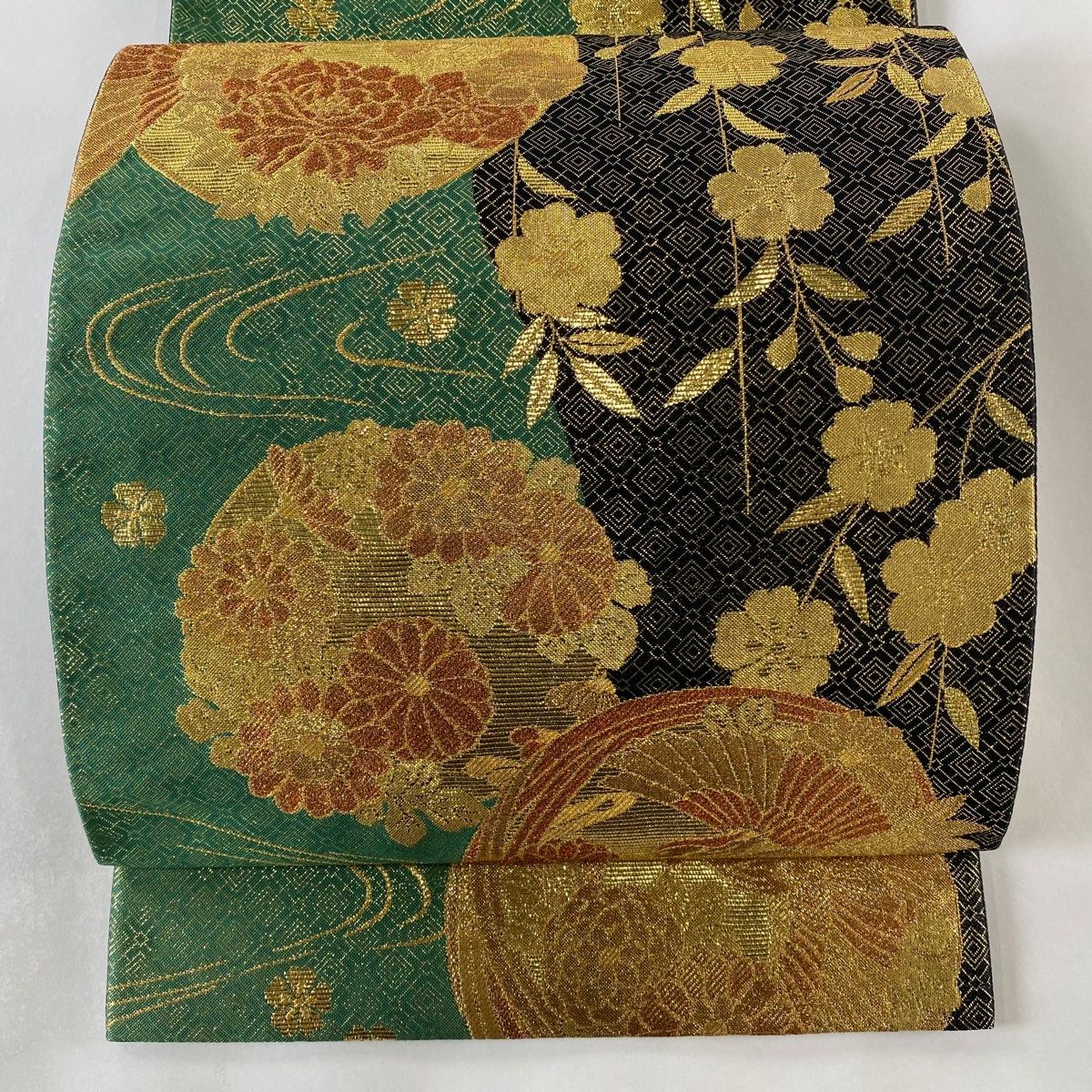 値下げ】美品 正絹 洒落袋帯 六通 鳳凰 袋帯 唐織 鳳凰 扇に花柄