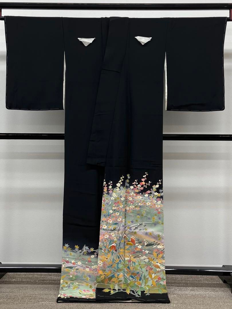 百貫華峰 本加賀友禅 落款入 黒留袖 比翼仕立て 鴛鴦 正絹 躾糸付き USTAUSTRALIA_COM_AU