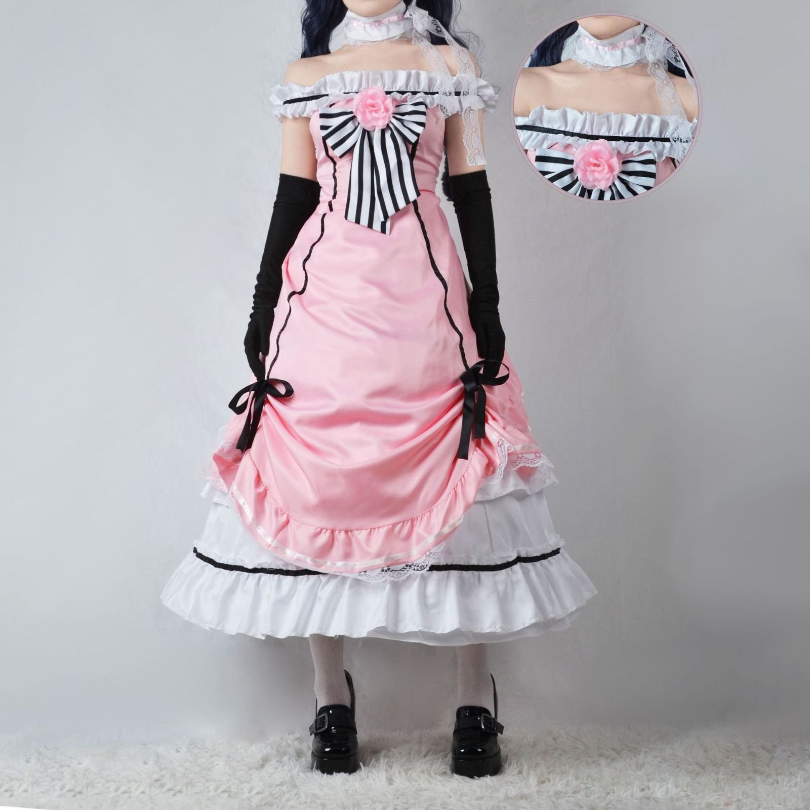 執事 アニメ 中世ヨーロッパ貴族 ワンピースお嬢様 仮装 洋装 コスチューム シエル Lolita ハロウィン 帽子付き(M) 黒執事 アニメ 中世ヨーロッパ貴族 コスプレ衣装 ウイッグ付き