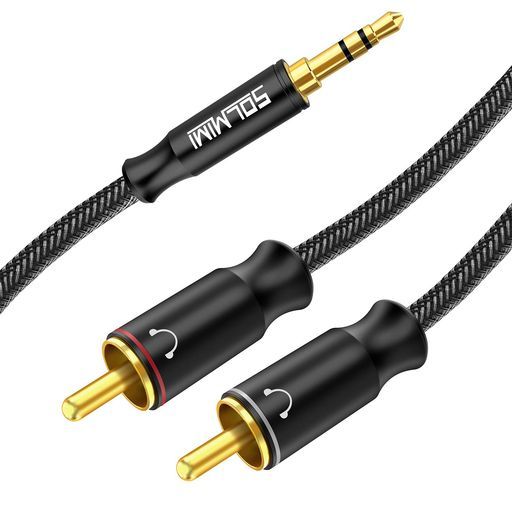 Solmimi 2.4m 3.5mm stereo mini plug TO2RCA conversion cable stereo audio cable 3.5mm stereo mini plug Y distribution cable compatible with smartphones/MP3/speakers/tablets/home theaters/mixers, etc.
