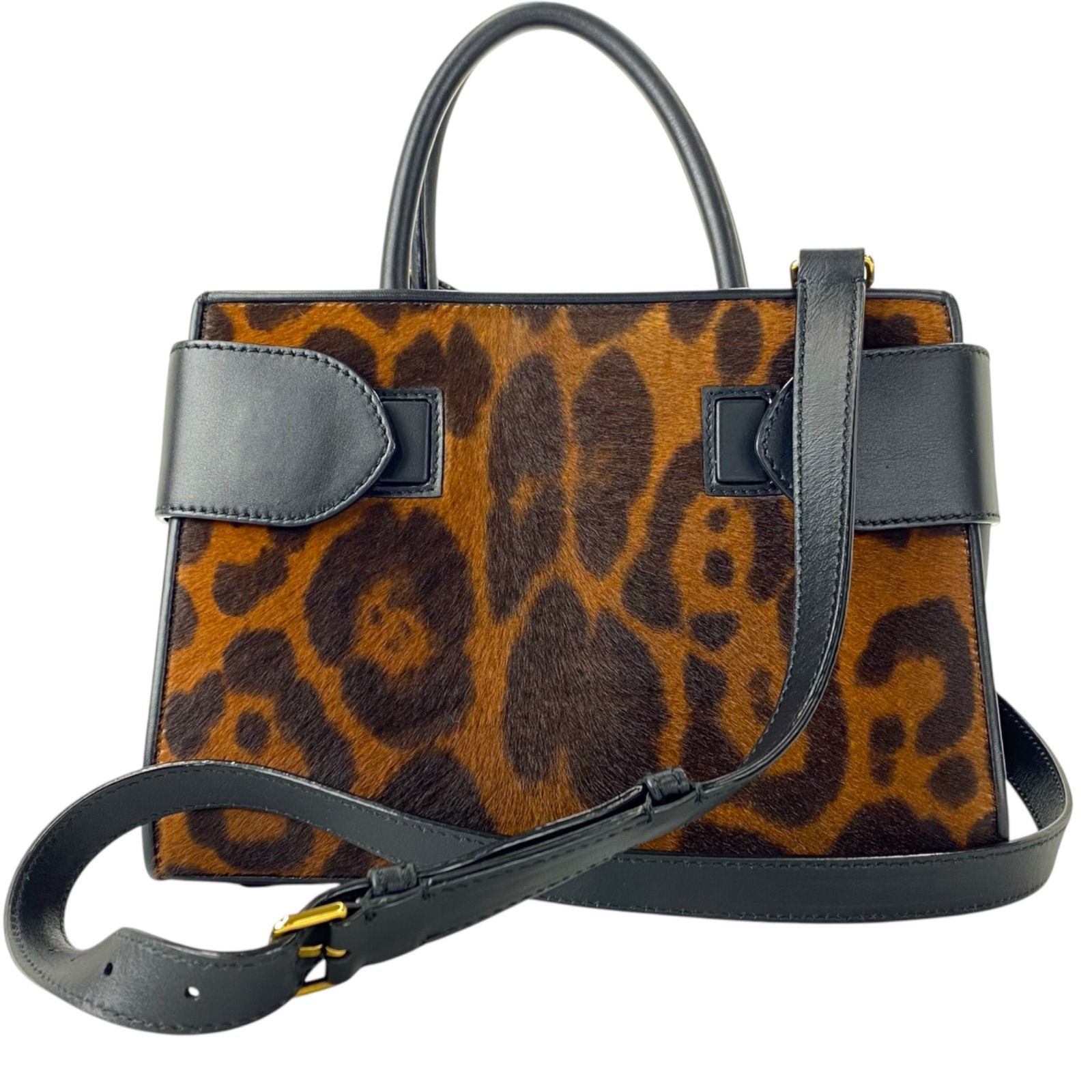 バリー BALLY 2WAY ハンドバッグ ハラコ レオパード クラッチバッグ 美品 バリー BALLY BELLE（ベル）ハラコレザー レオパード 豹柄 ハンド