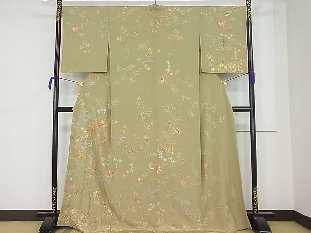 平和屋1□極上 極上 創業460年・千總 訪問着 駒刺繍 花喰鳥 更紗花文 ...