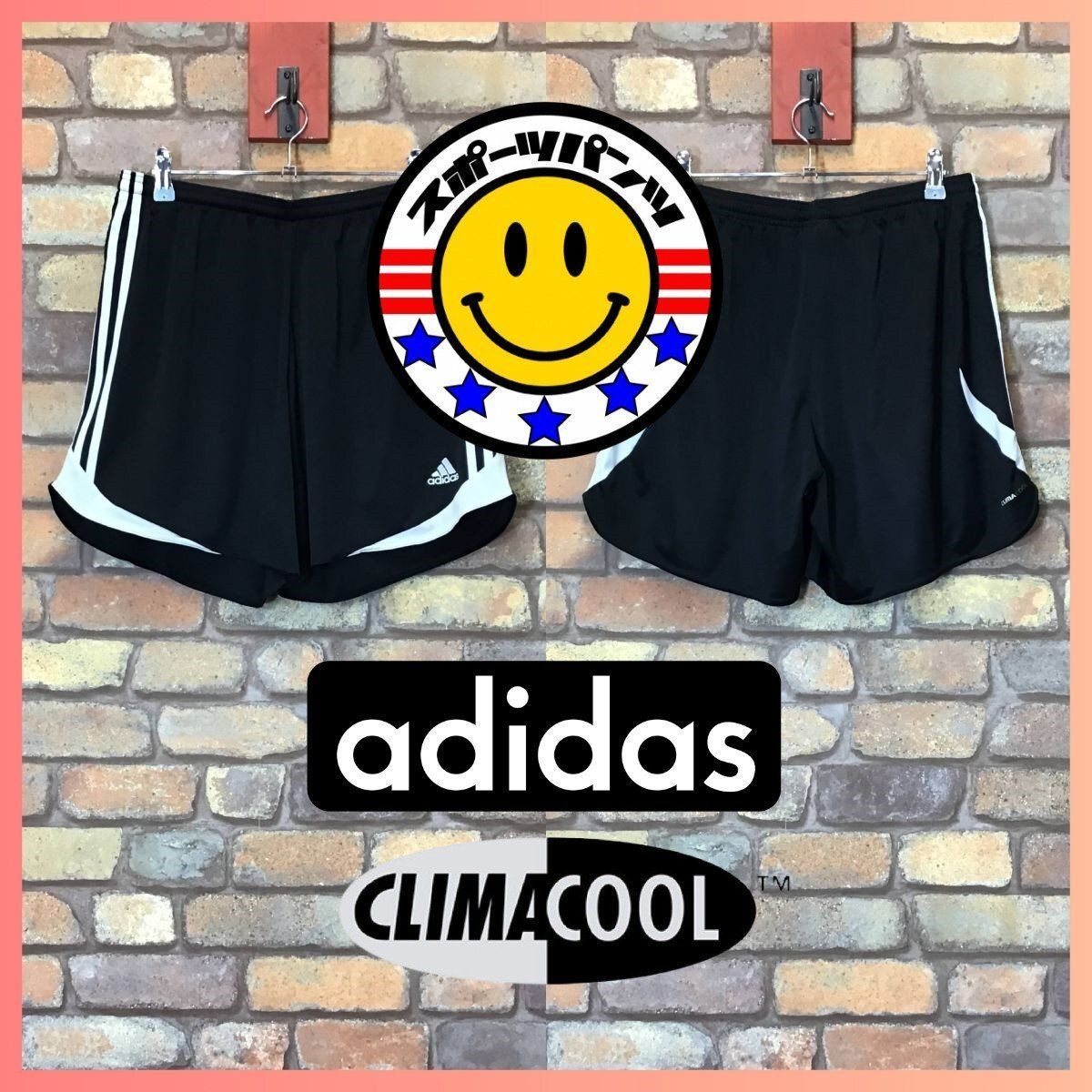 SP1-349★USA買付品★格安★速乾・通気★ブラック【adidas アディダス】CLIAMCOOL 3ストライプ ショーツ【レディース L】スポーツ ランニング ジム USA古着